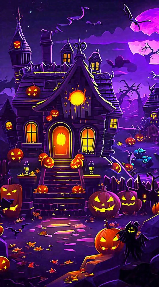 万圣节紫色暗黑恐怖卡通插画手绘西方节日(816x1472)