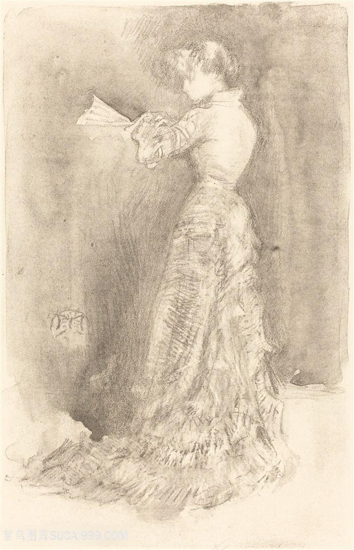 惠斯勒素描长裙女士装饰画