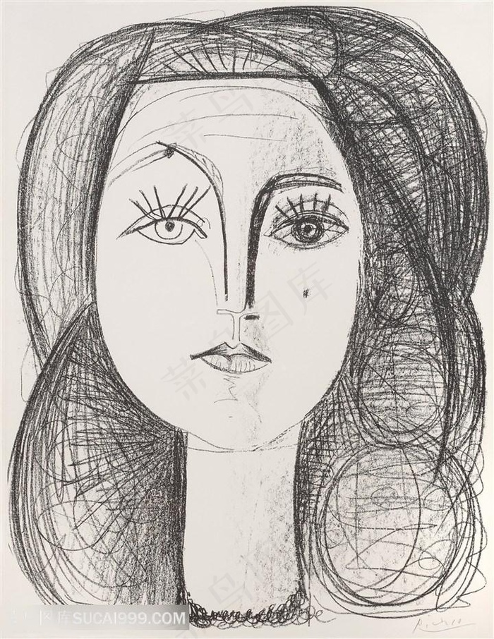 毕加索线条美女肖像装饰画