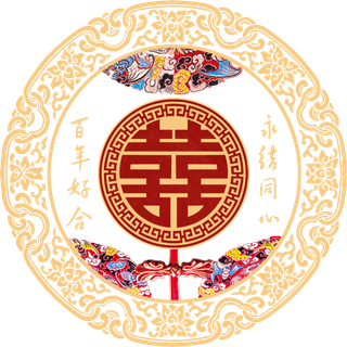 古风圆形装饰喜字装饰素材免扣