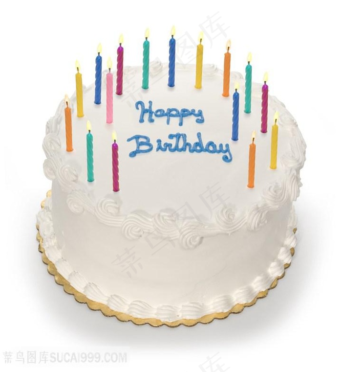 纯白多只蜡烛生日蛋糕
