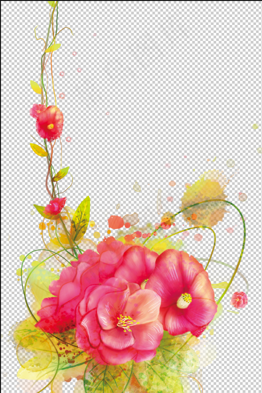 现代简约花鸟玫瑰花桃花牡丹花免扣元素psd模版下载