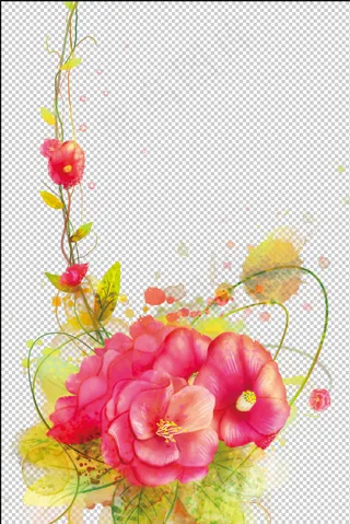 现代简约花鸟玫瑰花桃花牡丹花免扣元素