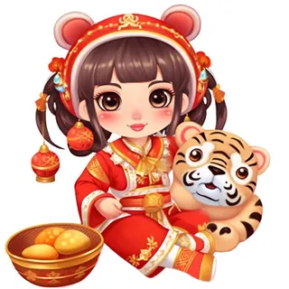 卡通插画人物喜庆红色衣服孩子老虎免抠