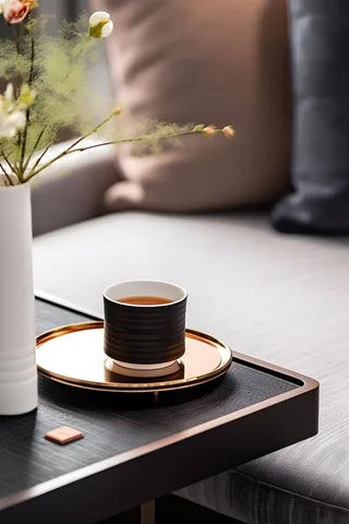 国风茶杯枝叶简约背景