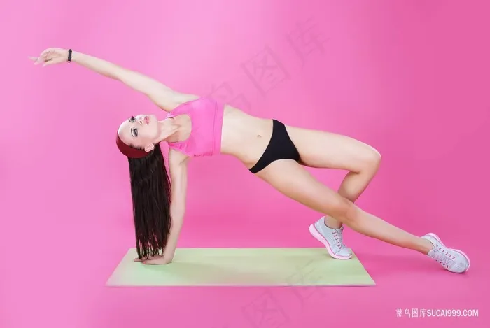 高清橙色背景有氧女子瑜伽运动图片素材