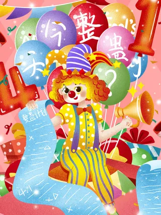 愚人节马戏团小丑搞怪搞笑卡通手绘插图插画海报PSD素材