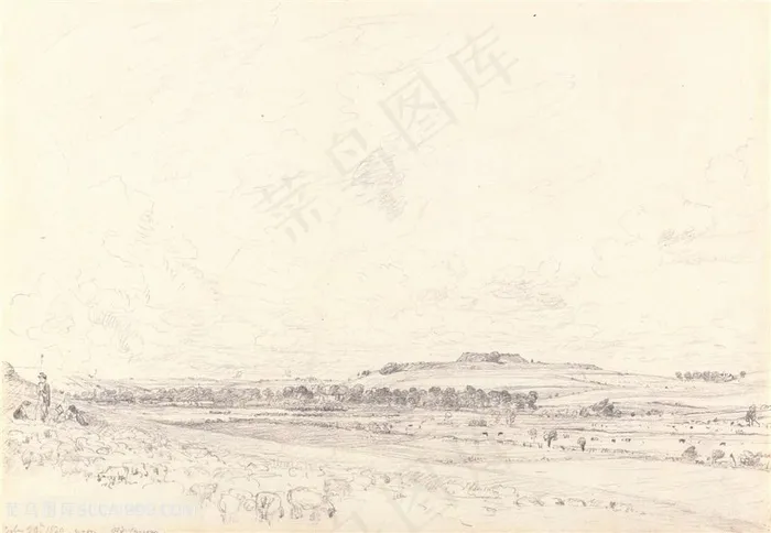 康斯坦布尔手绘素描风景画