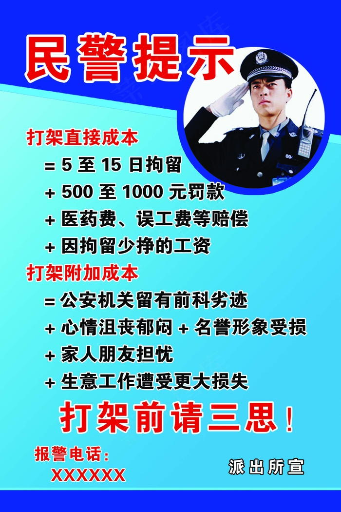 警务民警提示打架成本分层图展板psd模版下载
