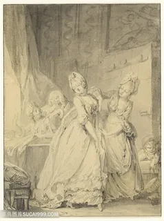 素描卧室妇人装饰画手绘插画 素描卧室妇人装饰画手绘插画