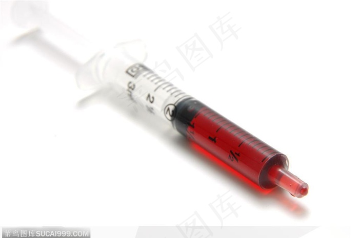 医疗器材-斜放的红色药水注射器