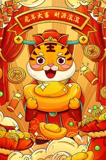 虎年中国风萌虎插画 虎年中国风萌虎插画