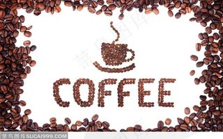 咖啡豆拼成的咖啡杯