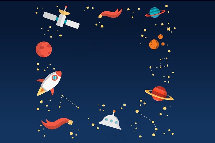 可爱卡通航天火箭宇宙星球太空星空背景