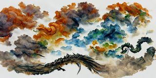 AI水彩画风中国龙插画