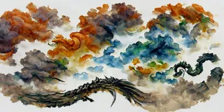 AI水彩画风中国龙插画