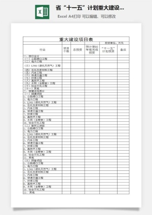 省“十一五”计划重大建设项目表excel模板