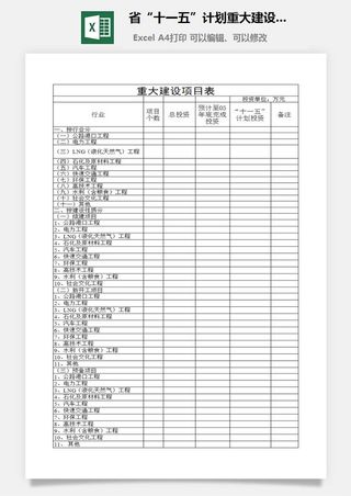 省“十一五”计划重大建设项目表excel模板