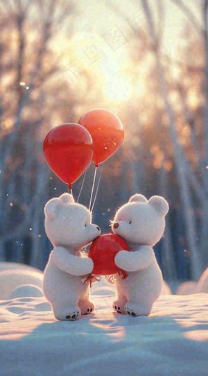 冬天雪地可爱小熊爱情情侣温馨，情人节520爱心摄影图
