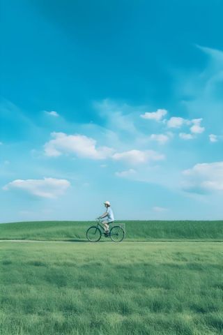 清新草地骑车云朵背景