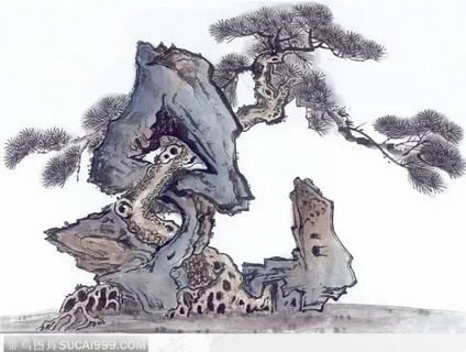 松树奇石图