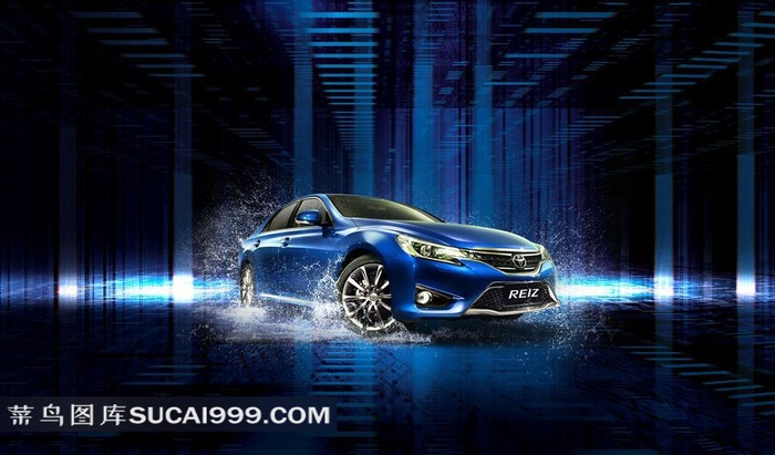 光影下蓝色汽车酷炫宣传海报