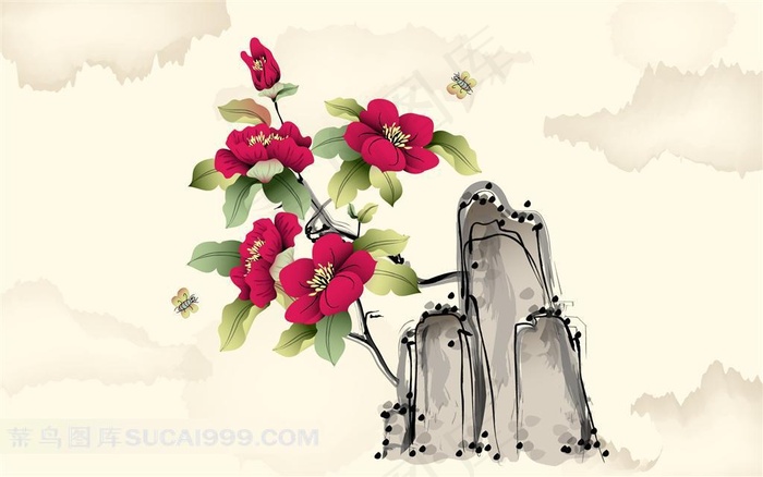 鲜花山石素材图片