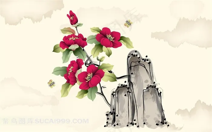 鲜花山石素材图片