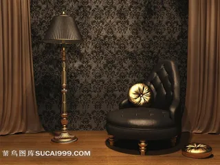 欧式室内的黑色单人沙发图片素材