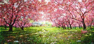 樱花林油画风景图片