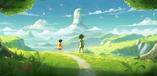 阳光下大树下的孩子草原背景