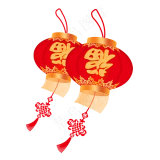 中国风 手绘 卡通元素 传统 复古红 灯笼装饰 PNG 免抠 