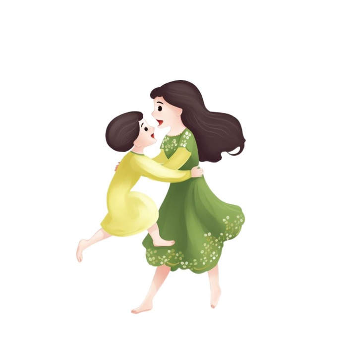 母亲节妈妈抱着孩子亲情插画免抠(1024x1024)