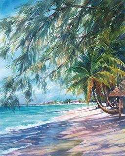 海边椰树海景油画风景画