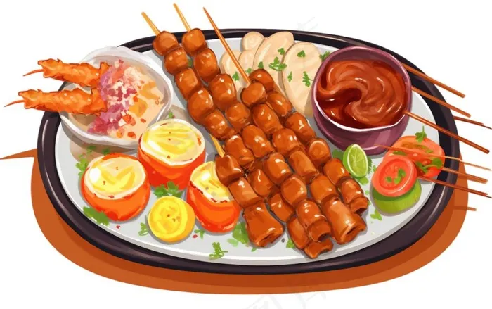 烧烤烤肉美食插画免抠(1376x864)