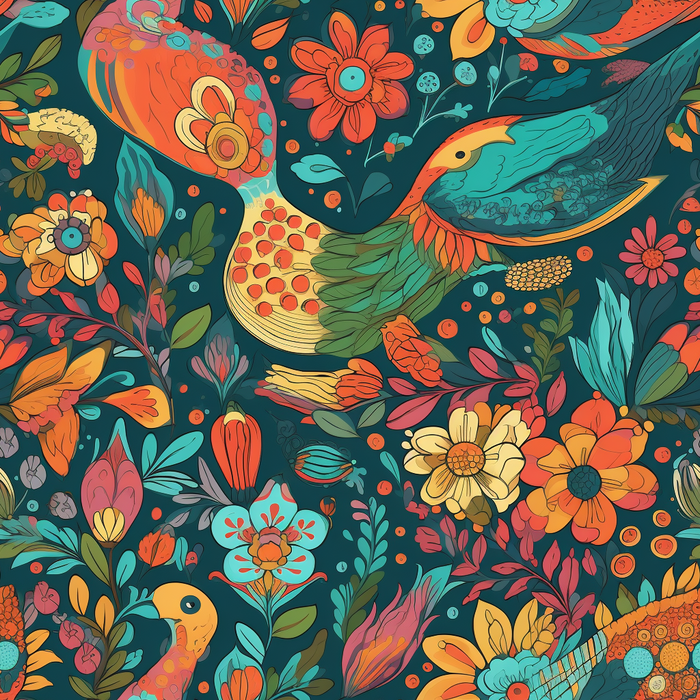 花鸟图，插画风格，无缝贴图，素材