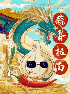 国潮风餐厅饭店特色美食插画海报