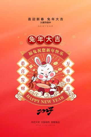 创意2023兔年春节海报