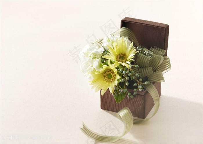 盒子与绽放的花朵高清图片