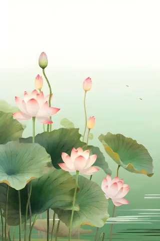 意境国潮荷花简约淡雅背景