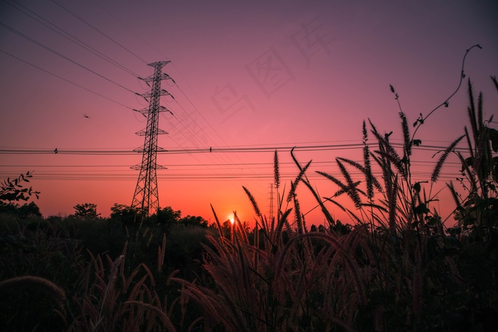 黄昏电线杆景观图片