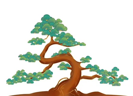 国潮风松树松枝松柏树木手绘植物装饰图案元素PSD设计素材