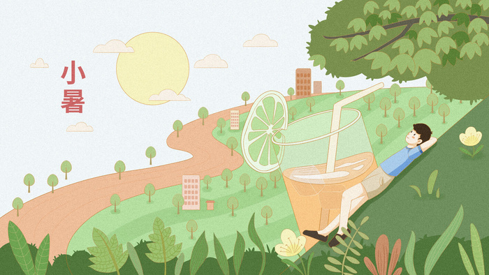 卡通小暑节气绘画PSD素材