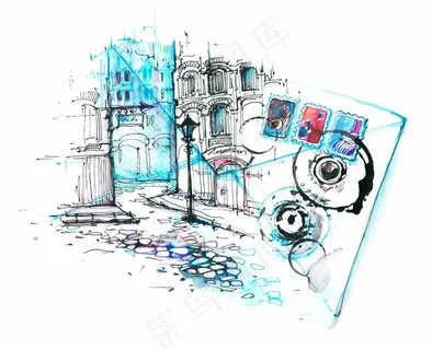 水彩街道建筑高清图片 水彩街道建筑高清图片
