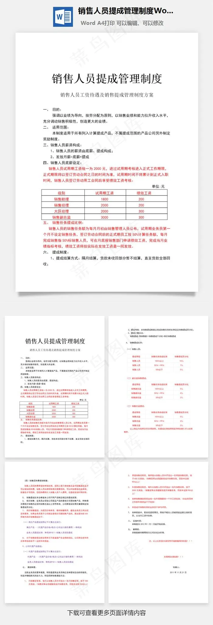 销售人员提成管理制度Word文档