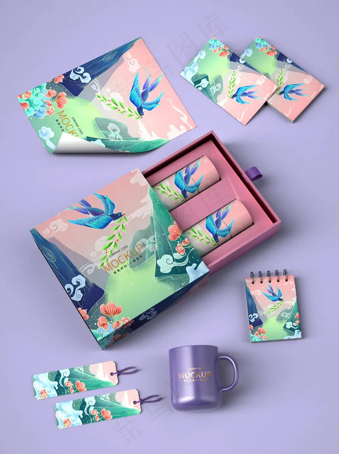 唯美国潮风中式化妆品口红智能贴图样机(1024x1369)psd模版下载