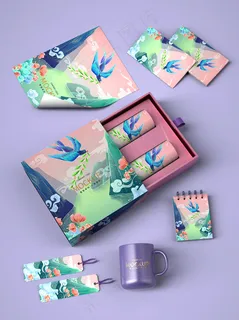 唯美国潮风中式化妆品口红智能贴图样机