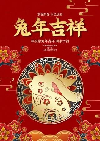 2023兔年新年春节喜庆中国风兔子活动营销海报模板PSD设计素材