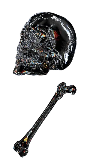 赛博朋克酸性设计风格塑料玻璃透明人体头骨模型元素_PNG免扣
