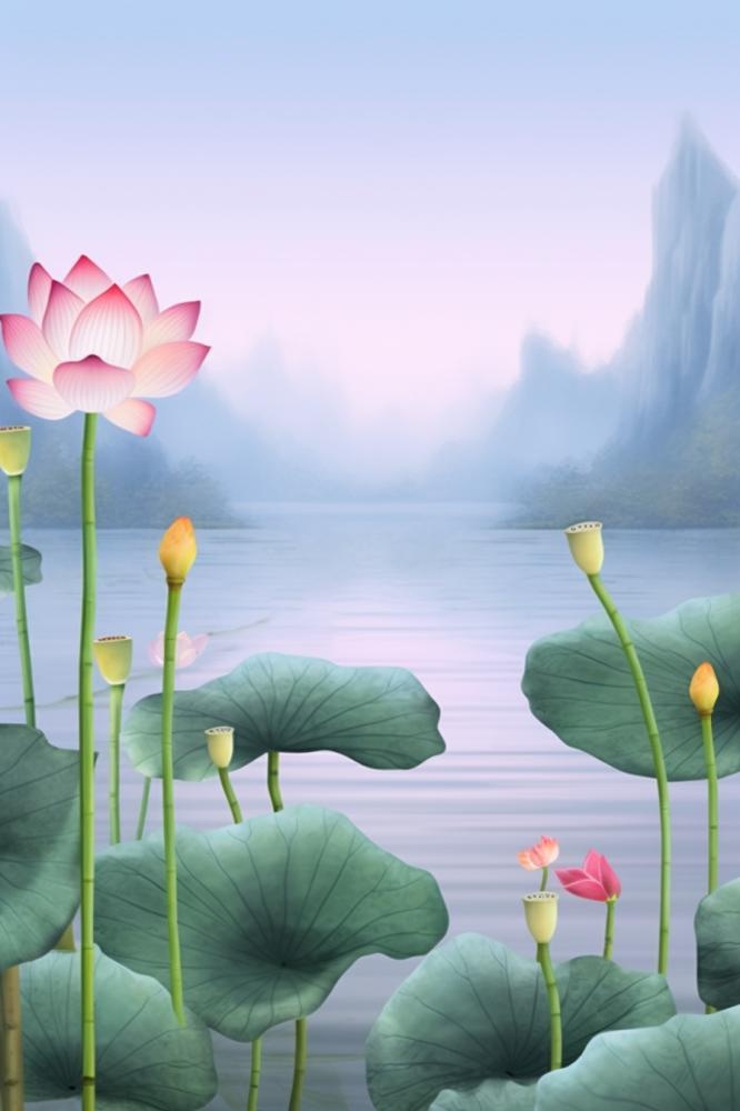 紫色简约国风莲花傍晚背景